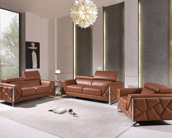 SALON CUIR 6 PLACES S-903 COULEUR CAMEL A0252