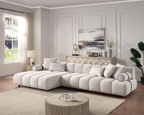 SALON TISSU 4 PLACES ANGLE L-1212 COULEUR GARDEN-103 GRIS CLAIR