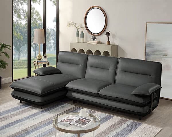 SALON EN CUIR 3 PLACES ANGLE L-1255 CLR A9002 GRIS FONCE 182*93*83