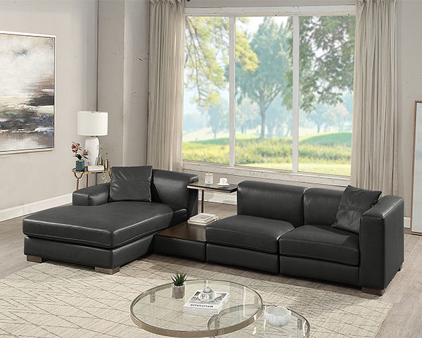 SALON EN CUIR 3 PLACES ANGLE L-1270 COULEUR A90 NOIRE 353*160*66.5