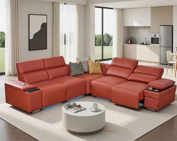 SALON CUIR 5 PLACES ANGLE HY-8131 COULEUR #9021 ORANGE