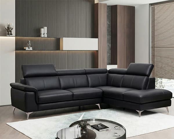 SALON CUIR 4 PLACES ANGLE HY-9133 COULEUR #511 NOIRE