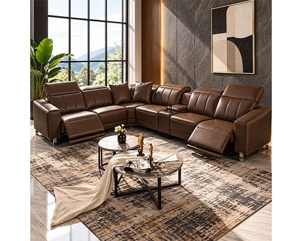 SALON CUIR 6 PLACES ANGLE FM306 ARIEL CLR MARRON FONCE AG04