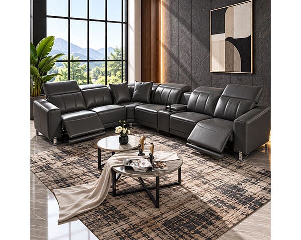 SALON CUIR 6 PLACES ANGLE FM306 ARIEL CLR GRIS FONCE 2834