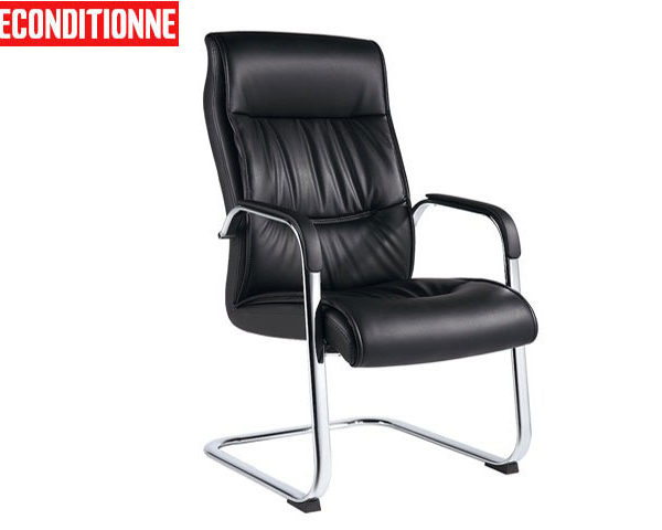 FAUTEUIL VISITEUR PU B-16 MARRON AVEC ACCOUDOIR RECOND
