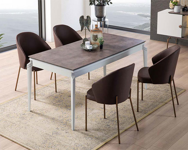 TABLE A MANGER 6 PLACES EXTENSIBLE BASALTO 1703X1047X169 MARRON/BLANC