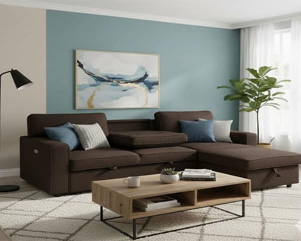 SALON TISSU 3 PLACES ANGLE BONO-346 COULEUR N28 MARRON FONCE