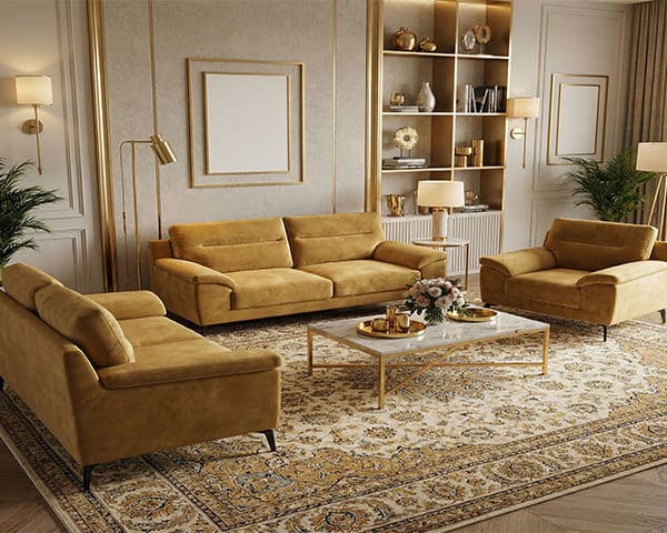 SALON TISSU 6 PLACES BONO-321 COULEUR NEVE 16 DOREE