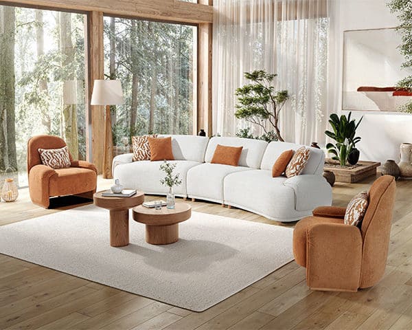 SALON TISSU 7 PLACES COCO COULEUR BLANCHE / ORANGE