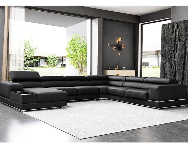 SALON CUIR 6 PLACES ANGLE FM597 CLR NOIR AG03