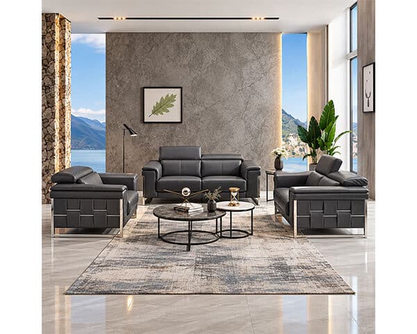 SALON CUIR 6 PLACES FM376 RYDELL CLR GRIS FONCE 2834
