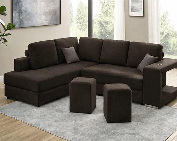 SALON TISSU 5 PLACES ANGLE (L) KARINA COULEUR MONIQUE 10 MARRON FONCE