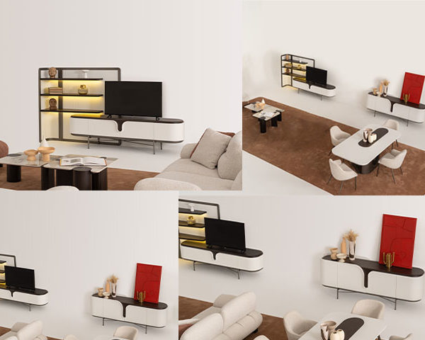 PACK KAJU CONSOLE MIRROIR+TABLE BASSE+TABLE TV+TABLE A MANGER 6 PLCES