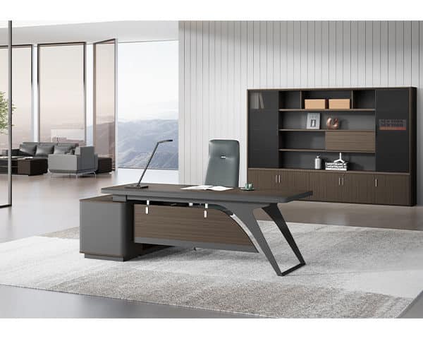 BUREAU DIRECTION + RETOUR OZ 3102-20 2000*1600*760 CLR EBONY+IRON GRI