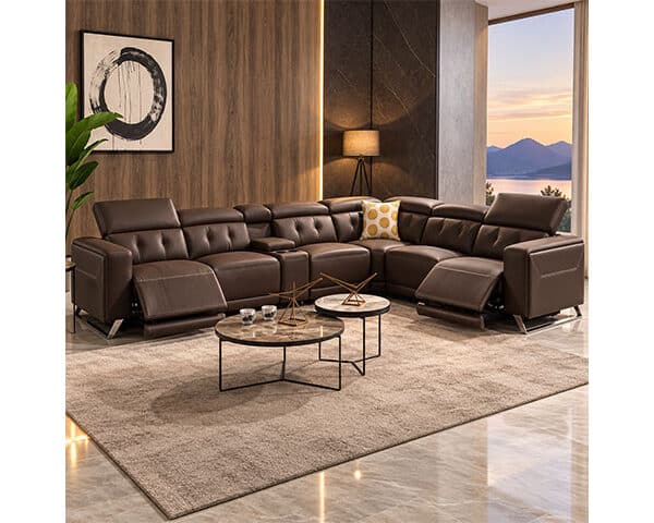 SALON CUIR 6 PLACES ANGLE FM382 RYDELL COULEUR MARRON FONCE AG04