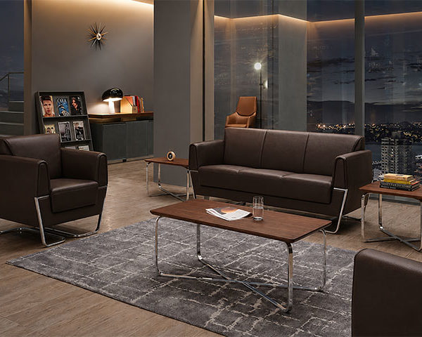 SALON DE BUREAU 5 PLACES PU SF-169 MARRON C54 198*79*80