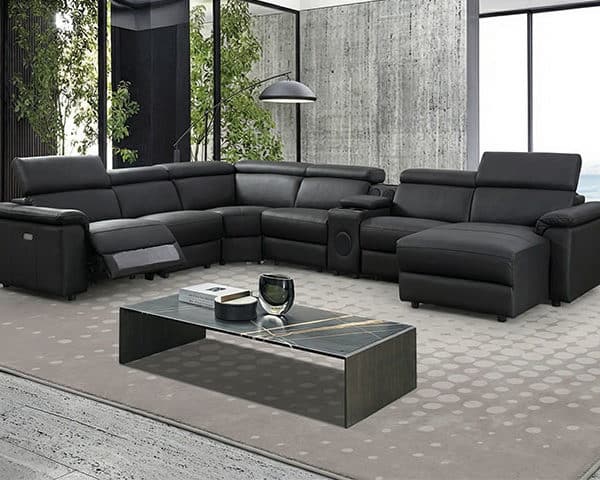 SALON CUIR 7 PLACES ANGLE V-R22 PLUS COULEUR NOIRE B08