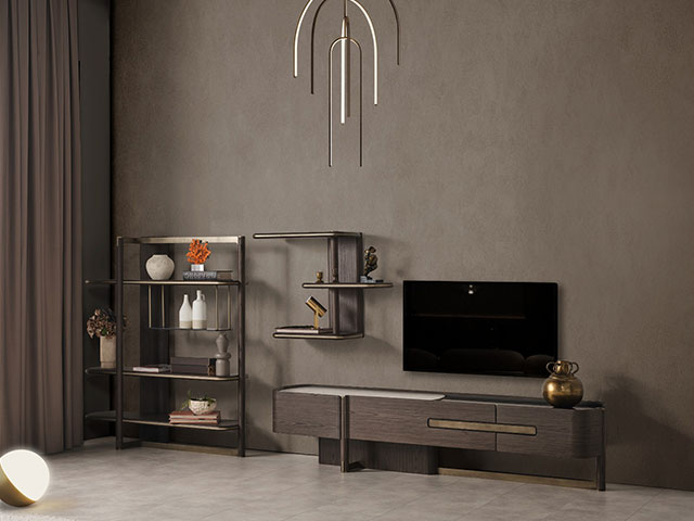 CONSOLE MIRROIR WEST 235*56*56+TABLE TV+TABLE BASSE+TAM 6 PCES MARRON