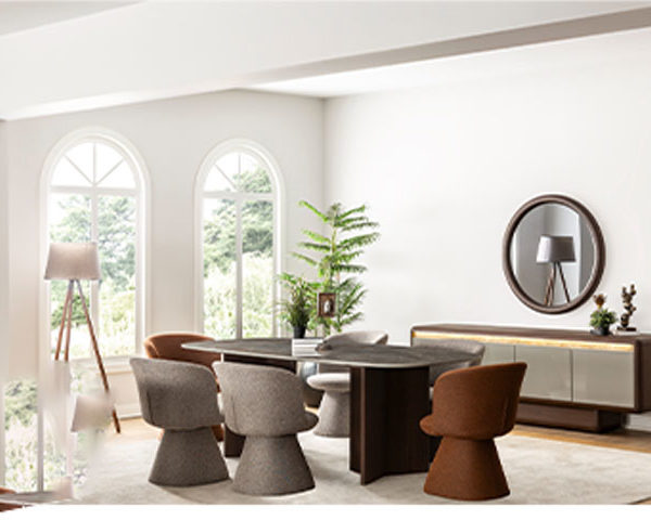 CONSOLE MIRROIR ARMIS 230*51*75+TABLETV+TABLEBASSE+TAM 6 PLCES MARRON