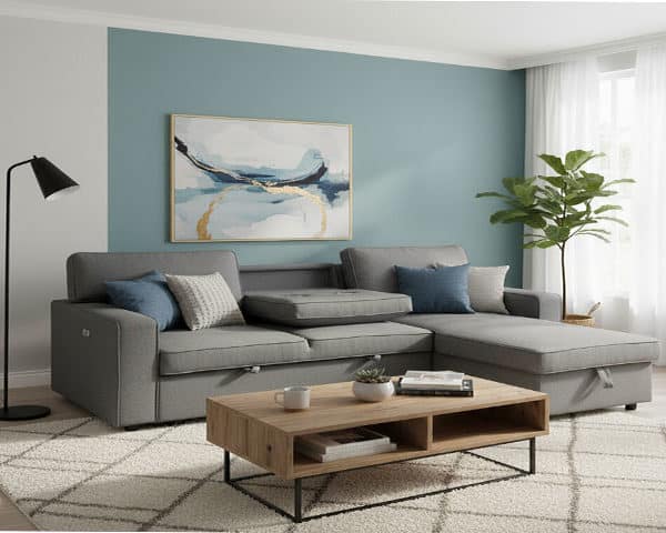 SALON TISSU 3 PLACES ANGLE BONO-346 COULEUR N83 GRIS