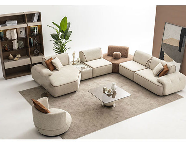 SALON TISSU 8 PLACES ANGLE NATURA COULEUR BEIGE/MARRON