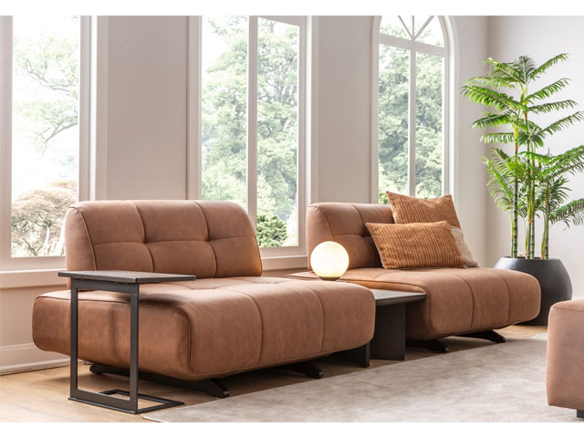 SALON EN TISSU 9 PLACES (4+3+1+1)+TABLE BASSE HAVANA CLR MARRON/GRIS