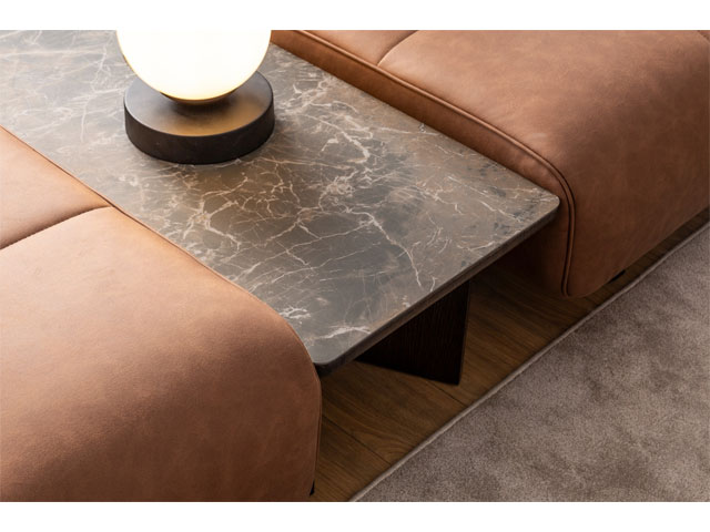 SALON EN TISSU 9 PLACES (4+3+1+1)+TABLE BASSE HAVANA CLR MARRON/GRIS