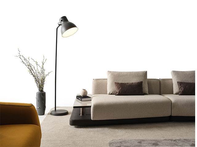 SALON EN TISSU 9 PLACES (4+3+1+1) MOON COULEUR BEIGE/JAUNE/GRIS