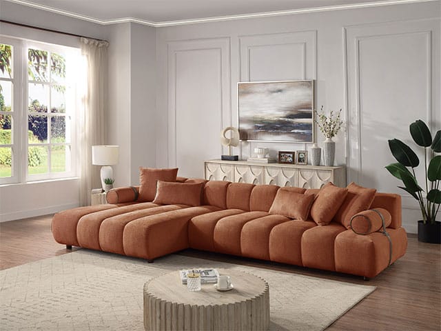 SALON TISSU 4 PLACES ANGLE L-1212 COULEUR GARDEN-500 ORANGE