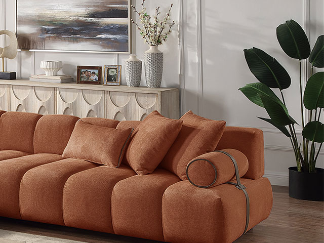 SALON TISSU 4 PLACES ANGLE L-1212 COULEUR GARDEN-500 ORANGE
