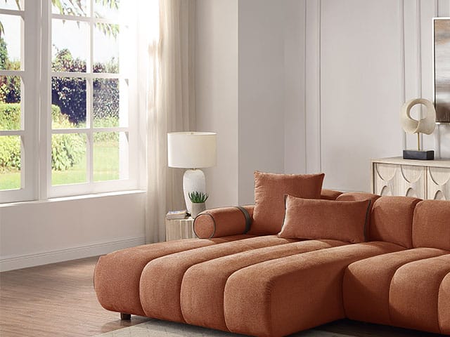 SALON TISSU 4 PLACES ANGLE L-1212 COULEUR GARDEN-500 ORANGE