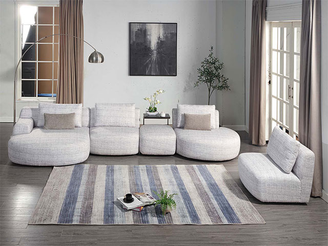 SALON TISSU 6 PLACES L-1260 COULEUR TEATRO ICE 0966.0134 GRIS