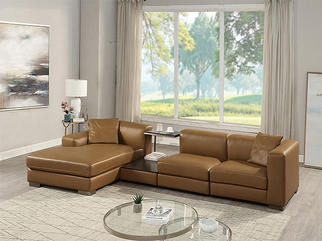 CANAPE EN CUIR 3 PLACES ANGLE L-1270 COULEUR MARRON PC13974