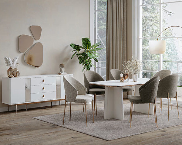 PACK ALVITO TABLE A MANGER 6 PLACES+BUFFET MIRROIR MARRON/BLANC Z