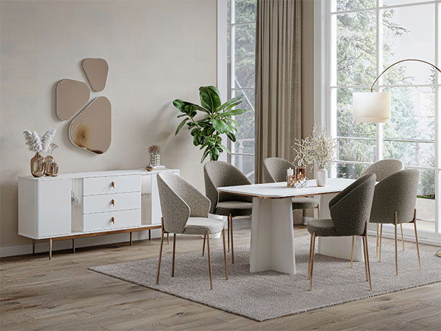 PACK ALVITO TABLE A MANGER 6 PLACES+BUFFET MIRROIR MARRON/BLANC Z