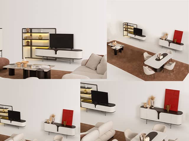 PACK KAJU CONSOLE MIRROIR+TABLE BASSE+TABLE TV+TABLE A MANGER 6 PLCES