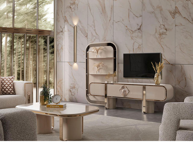 PACK NEVA CONSOLE+TABLE BASSE ET TV+POUF+TABLE A MANGER 6 PLACES