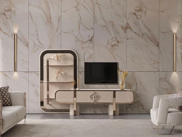 PACK NEVA CONSOLE+TABLE BASSE ET TV+POUF+TABLE A MANGER 6 PLACES