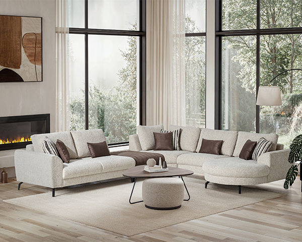 SALON TISSU ANGLE 6 PLACES CORA COULEUR BEIGE