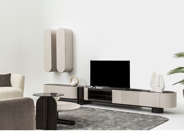 MEUBLE TV FIN COULEUR BEIGE MARRON+ TABLE BASSE