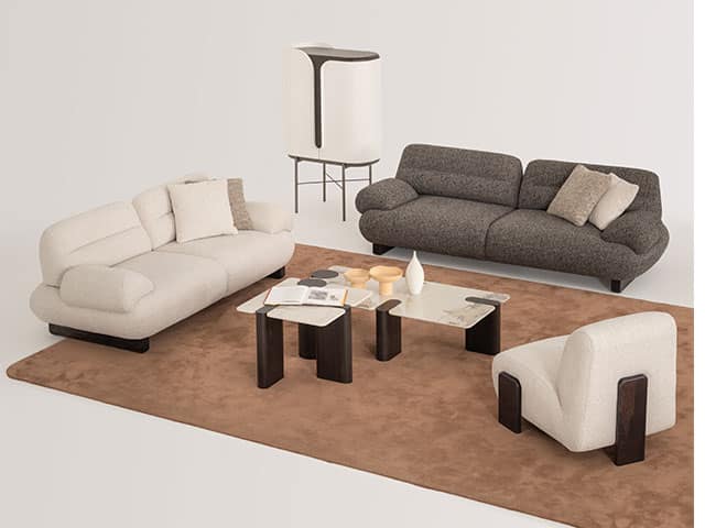 SALON EN TISSU 8 PLACES (3+3+1+1) KAJU COULEUR MARRON BEIGE
