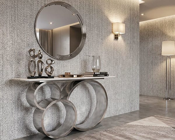 CONSOLE DE DECORATION +MIRROIR BLANC/ARGENT REF 0089 1400*400