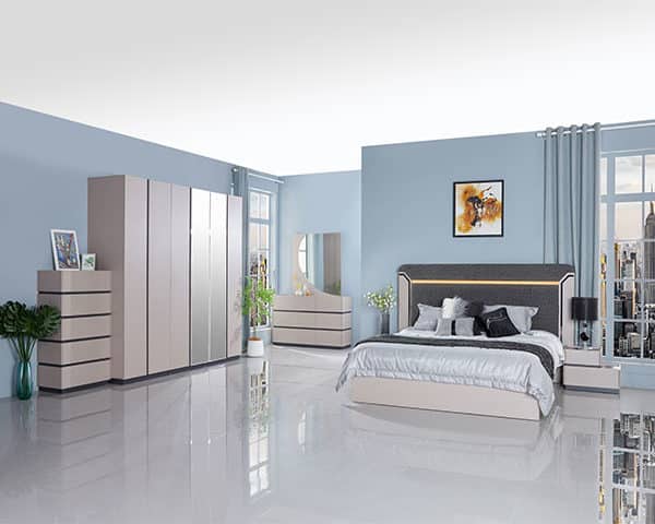 CHAMBRE A COUCHER 2040# PORTES BTANTES 2402*620*2200 MARON/GRIS