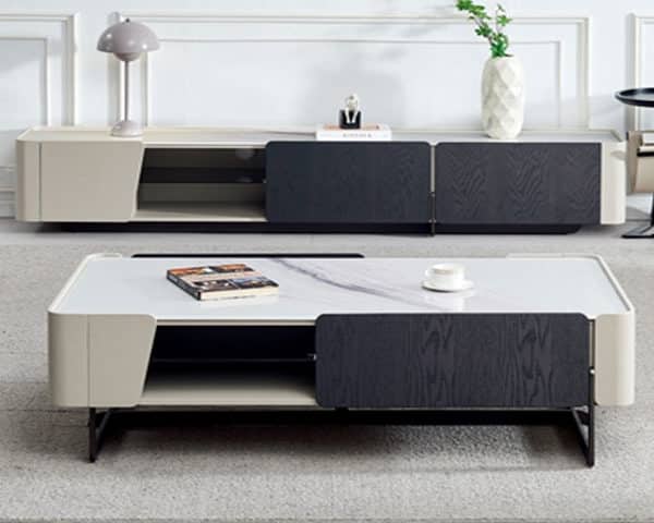 Promotion 21 TABLE TV REF 2365/23A03+TABLE BASSE REF 23A03 BEIG/NOIR 220X40/130X70