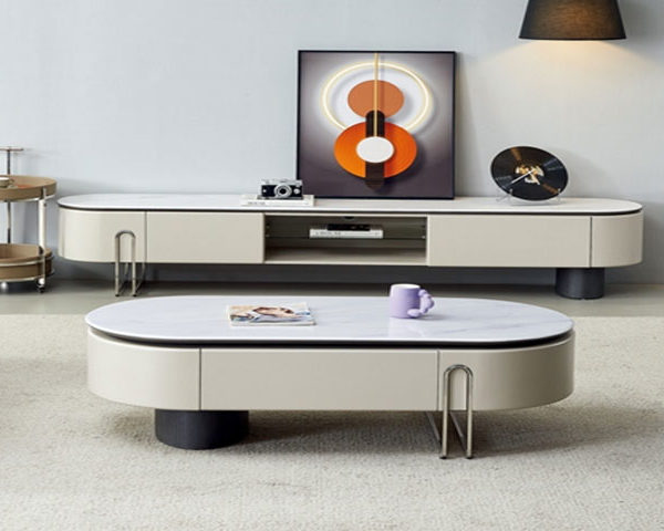 Promotion 7 TABLE TV REF 23A22+TABLE BASSE REF 23A22 BEIG/GRI/BLANC 220X40/120X68