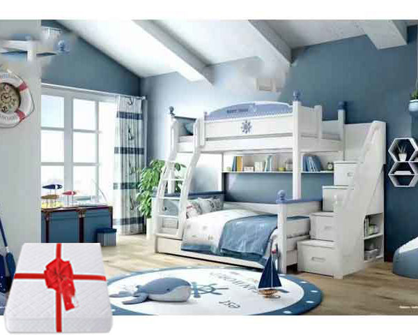 CHAMBRE A COUCHER ENFANT REF 5202 SUPERPOSEE BLEU/BLANCHE+MATELAS