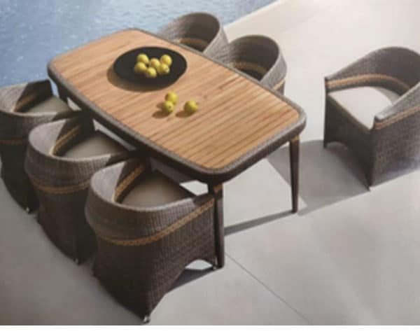 TABLE A MANGER EN RESINE TRESSE 4 PLCS REF 8891 1600X800 MARRON/NOIR