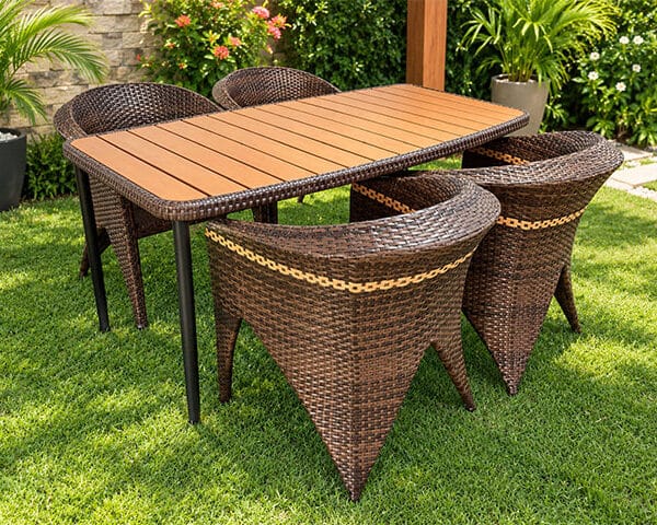 TABLE A MANGER JARDIN EN RESINE TRESSE 4P REF 88911600X800 MARO/NOIR
