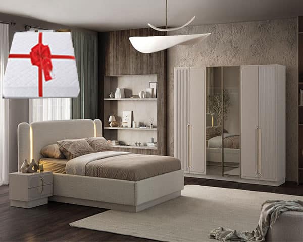 CHAMBRE A COUCHER AURA PORTES BATTANTES 240*215*60 BEIGE+MATELAS Z