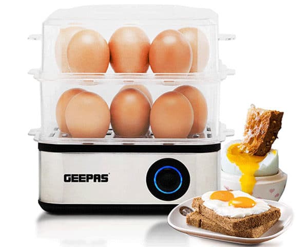 CUISEUR A OEUFS ELECTRIQUE 2EN1 12PCS GEEPAS GEB63019UK INOX/NOIR